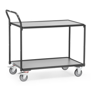 Wózek stołowy fetra®, udźwig 300 kg, 2 piętra o wymiarach 850 × 500 mm, pionowy pałąk do pchania, kolor antracytowy szary