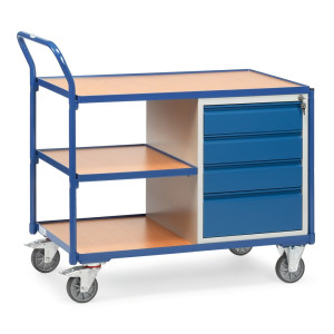 Wózek warsztatowy fetra® z szafką i 3 piętrami, wys. x szer. x gł. 1040 x 1130 x 600 mm