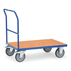 Bestseller. Wózek platformowy fetra®, z pałąkiem do pchania, powierzchnia ładunkowa szer. x gł. 700 x 1000 mm, niebieski brylantowy