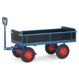 Ręczny wózek skrzyniowy fetra® z 3 rozkładanymi ścianami, powierzchnia ładunkowa 800 x 1200 mm, udźwig 1000 kg, ogumienie pneumatyczne