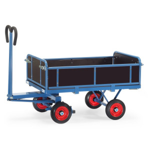 Ręczny wózek skrzyniowy fetra® z 3 rozkładanymi ścianami, powierzchnia ładunkowa 800 x 1 200 mm, udźwig 700 kg, ogumienie z pełnej gumy