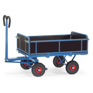 Ręczny wózek skrzyniowy fetra® z 3 rozkładanymi ścianami, powierzchnia ładunkowa 800 x 1 200 mm, udźwig 700 kg, ogumienie pneumatyczne