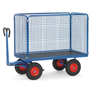 Ręczny wózek skrzyniowy fetra® ze ścianami kratowymi wys. 1000 mm powierzchnia ładunkowa 900 x 1600 mm, udźwig 1000 kg, ogumienie z pełnej gumy
