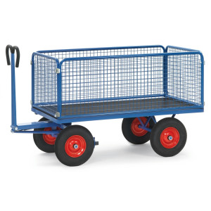 Ręczny wózek skrzyniowy fetra® ze ścianami kratowymi wys. 600 mm powierzchnia ładunkowa 800 x 1200 mm, udźwig 1000 kg, ogumienie z pełnej gumy