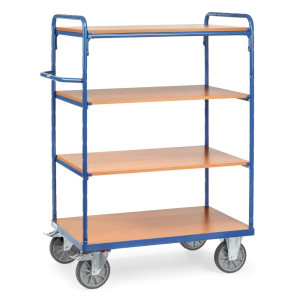 Wózek piętrowy fetra®, z drewnianymi półkami, 4 poziomy po 1 200 x 800 mm, wysokość 1 552 mm