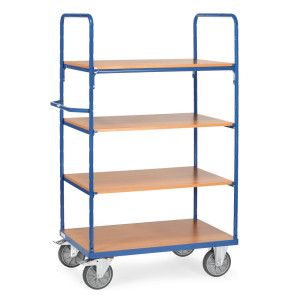 Wózek piętrowy fetra®, z drewnianymi półkami, 4 poz. po 1000 x 700 mm, wysokość 1800 mm