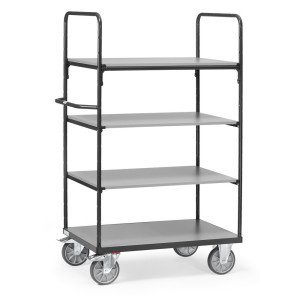 Wózek piętrowy fetra®, z drewnianymi półkami, 4 poziomy po 1 000 x 600 mm, wysokość 1 800 mm, kolor szary antracytowy
