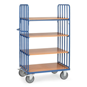 Wózek piętrowy fetra® z pionowymi podporami rurowymi, 2 ściany, 4 poz. po 1200 × 800 mm