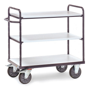 Wózek piętrowy ESD fetra®, z drewnianymi półkami, 3 powierzchnie ładunkowe, 600 x 1000 mm, wysokość 1152 mm