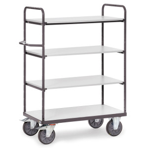 Wózek piętrowy ESD fetra®, z drewnianymi półkami, 4 powierzchnie ładunkowe, 500 x 850 mm, wysokość 1511 mm