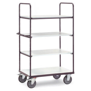 Wózek piętrowy ESD fetra®, z drewnianymi półkami, 4 powierzchnie ładunkowe, 700 x 1000 mm, wysokość 1800 mm