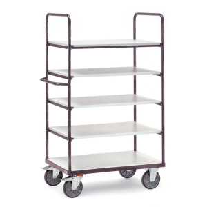 Wózek piętrowy ESD fetra®, z drewnianymi półkami, 5 powierzchni ładunkowych, 500 x 850 mm, wysokość 1800 mm