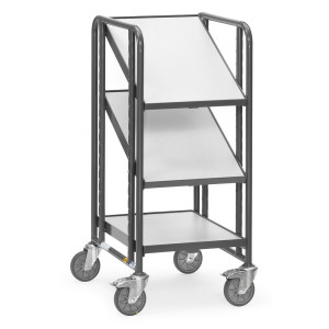 Wózek piętrowy do pojemników Euro ESD fetra®, udźwig 250 kg, 3 powierzchnie ładunkowe o wymiarach 410 x 610 mm, z półkami