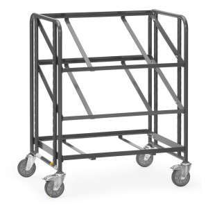 Wózek piętrowy do euroskrzynek ESD fetra®, udźwig 250 kg, 3 powierzchnie ładunkowe o wymiarach 610 x 820 mm, bez półek