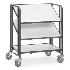 Wózek piętrowy do pojemników Euro ESD fetra®, udźwig 250 kg, 3 powierzchnie ładunkowe o wymiarach 610 x 820 mm, z półkami