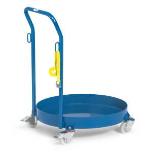 Przenośnik na kółkach do beczek fetra®, udźwig 250 kg, zamknięty, z pałąkiem do pchania