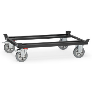Podwozie jezdne fetra® z narożnikami, udźwig 1200 kg, do palet 1200 x 800 mm, ogumienie z elastycznej pełnej gumy, kolor antracytowy szary