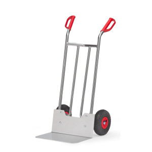 Aluminiowy wózek transportowy fetra®, udźwig 150 kg, szufla szer. x gł. 480 x 300 mm, ogumienie pneumatyczne
