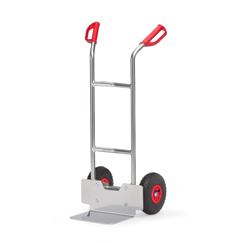 Aluminiowy wózek transportowy fetra®, udźwig 150 kg, szufla szer. x gł. 320 x 250 mm, ogumienie pneumatyczne