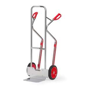 Aluminiowy wózek transportowy fetra®, udźwig 200 kg, szufla szer. x gł. 320 x 250 mm, z płozami ślizgowymi, ogumienie z pełnej gumy