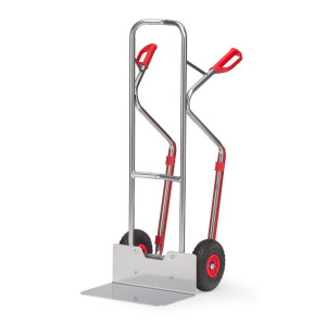 Aluminiowy wózek transportowy fetra®, udźwig 200 kg, szufla szer. x gł. 480 x 300 mm, z płozami ślizgowymi, ogumienie PU