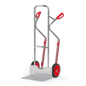 Aluminiowy wózek transportowy fetra®, udźwig 200 kg, szufla szer. x gł. 480 x 300 mm, z płozami ślizgowymi, ogumienie z pełnej gumy