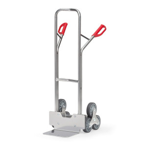 Wózek schodowy fetra®, 3-ramienna gwiazda kół, udźwig 200 kg, szufla szer. × gł. 320 × 250 mm, aluminium