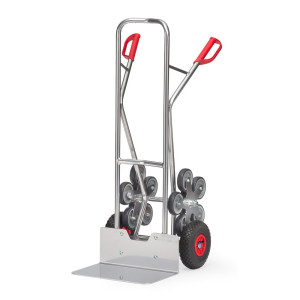 Wózek schodowy fetra®, 5-ramienna gwiazda kół, udźwig 200 kg, szufla szer. × gł. 480 × 300 mm, aluminium
