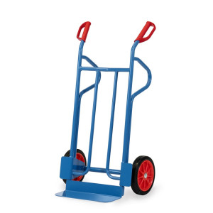 Wózek transportowy fetra®, wysokość 1200 mm, udźwig 350 kg, szufla szer. x gł. 450 x 150 mm, z pałąkami do odkładania, ogumienie z pełnej gumy