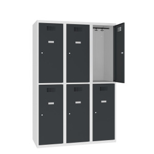 Szafka Steinbock® podłogowa, 2 piętra, 6 komór, zamek/zamknięcie z ryglem obrotowym, wys. x szer. x gł. 1800 x 1200 x 500 mm, jasnoszary/antracytowoszary