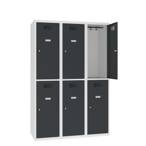 Szafka Steinbock® podłogowa, 2 piętra, 6 komór, zamek cylindryczny, wys. x szer. x gł. 1800 x 1200 x 500 mm, jasnoszary/antracytowoszary