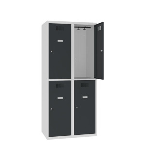 Szafka Steinbock® podłogowa, 2 piętra, 4 komory, zamek cylindryczny, wys. x szer. x gł. 1800 x 800 x 500 mm, jasnoszary/antracytowoszary