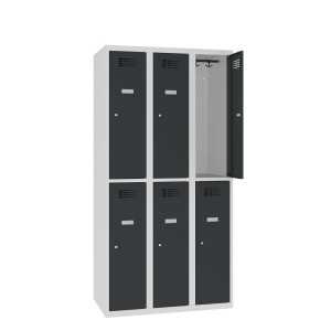 Szafka Steinbock® podłogowa, 2 piętra, 6 komór, zamek/zamknięcie z ryglem obrotowym, wys. x szer. x gł. 1800 x 900 x 500 mm, jasnoszary/antracytowoszary
