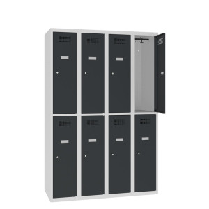 Szafka Steinbock® podłogowa, 2 piętra, 8 komór, zamek cylindryczny, wys. x szer. x gł. 1800 x 1200 x 500 mm, jasnoszary/antracytowoszary