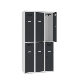 Szafka Steinbock® podłogowa, 2 piętra, 6 komór, zamek cylindryczny, wys. x szer. x gł. 1800 x 900 x 500 mm, jasnoszary/antracytowoszary