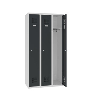 Szafka Steinbock® podłogowa, 3 przegrody, zamek/zamknięcie z ryglem obrotowym, wys. x szer. x gł. 1800 x 900 x 500 mm, jasnoszary/antracytowoszary