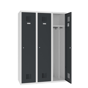 Podwójna podłogowa szafka Steinbock®, 3 przegrody, przegroda środkowa, zamek cylindryczny, wys. x szer. x gł. 1800 x 1200 x 500 mm, jasnoszary/antracytowoszary