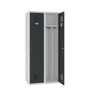 Podwójna podłogowa szafka Steinbock®, 2 przegrody, przegroda środkowa, zamek cylindryczny, wys. x szer. x gł. 1800 x 800 x 500 mm, jasnoszary/antracytowoszary