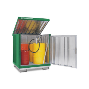 Szafa na substancje niebezpieczne ocynkowana i polakierowana, 4 x 200 l, wys. x szer. x gł. 1610 x 1420 x 1490 mm, zielony trawiasty