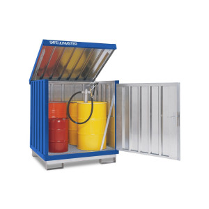 Szafa na substancje niebezpieczne ocynkowana i polakierowana, 4 x 200 l, wys. x szer. x gł. 1610 x 1420 x 1490 mm, niebieski gencjanowy
