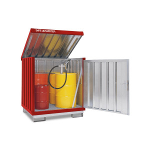 Szafa na substancje niebezpieczne ocynkowana i polakierowana, 4 x 200 l, wys. x szer. x gł. 1610 x 1420 x 1490 mm, czerwono-pomarańczowy