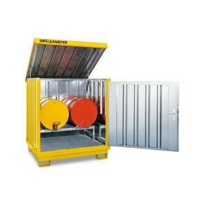 Szafa na substancje niebezpieczne ocynkowana i polakierowana, 4 x 200 l, wys. x szer. x gł. 1610 x 1420 x 1490 mm, żółty sygnalizacyjny
