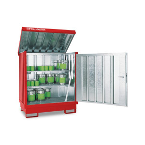 Szafa na substancje niebezpieczne, ocynkowana i polakierowana 2 x 200 l, wys. x szer. x gł. 1685 x 1420 x 1080 mm, czerwono-pomarańczowy