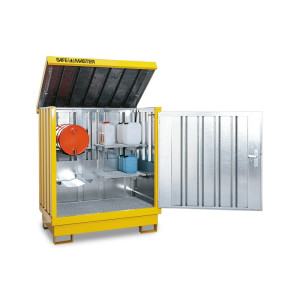 Szafa na substancje niebezpieczne, ocynkowana i polakierowana 2 x 200 l, wys. x szer. x gł. 1685 x 1420 x 1080 mm, żółty sygnalizacyjny