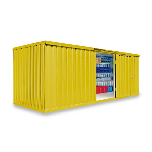 Kontener materiałowy FLADAFI®, pojedynczy moduł, lakierowany, wys. × szer. × gł. 2150 × 6080 × 2170 mm, zmontowany, drewniana podłoga, żółty sygnałowy
