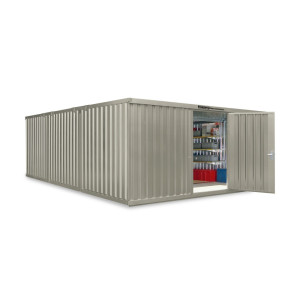 Kompozycja kontenera materiałowego FLADAFI®, lakierowana, 3 moduły, wys. × szer. × gł. 2150 × 5080 × 6520 mm, wstępnie zmontowana, podłoga drewniana, kolor szarobiały