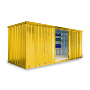 Kontener materiałowy FLADAFI®, pojedynczy moduł, lakierowany, wys. × szer. × gł. 2150 × 5080 × 2170 mm, zmontowany, drewniana podłoga, żółty sygnałowy