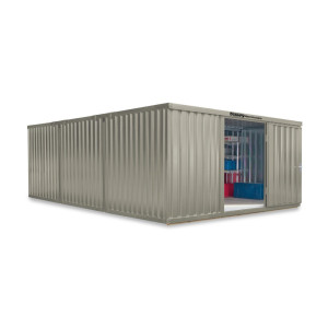 Kompozycja kontenera materiałowego FLADAFI®, lakierowana, 3 moduły, wys. × szer. × gł. 2150 × 4050 × 6520 mm, wstępnie zmontowana, podłoga drewniana, kolor szarobiały