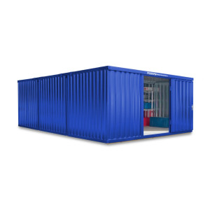 Kompozycja kontenera materiałowego FLADAFI®, lakierowana, 3 moduły, wys. × szer. × gł. 2150 × 4050 × 6520 mm, wstępnie zmontowana, podłoga drewniana, kolor gencjanowy niebieski