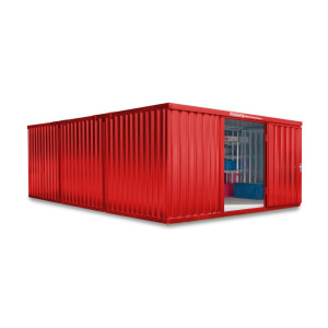Kompozycja kontenera materiałowego FLADAFI®, lakierowana, 3 moduły, wys. × szer. × gł. 2150 × 4050 × 6520 mm, wstępnie zmontowana, podłoga drewniana, kolor ogniście czerwony